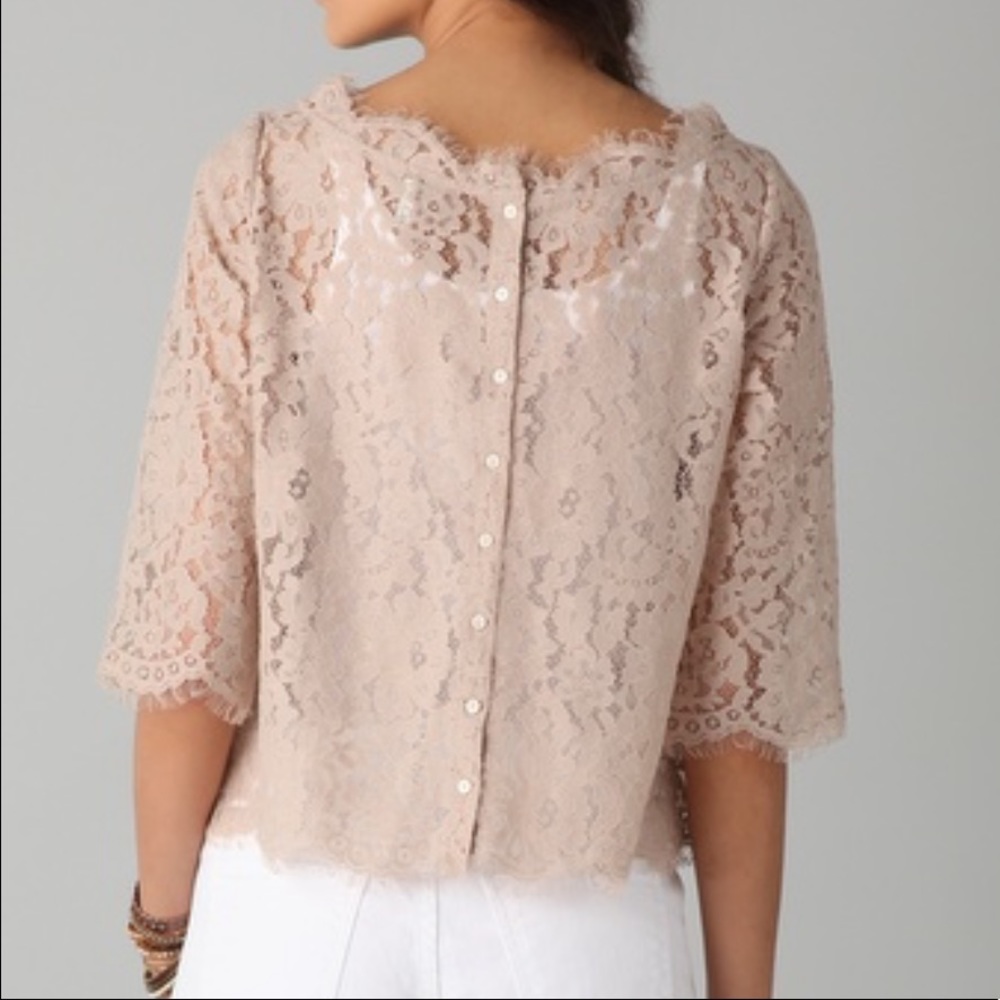 JOIE~Mushroom Elvia Back Button Lace Top~M